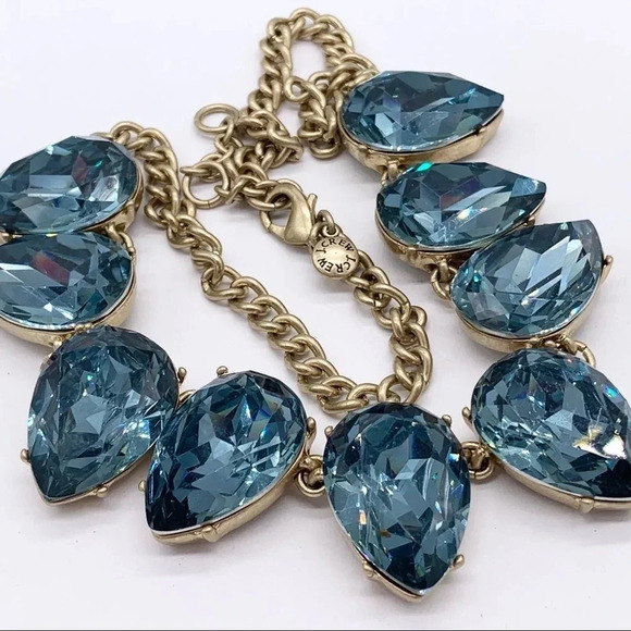 J. Crew Aqua Blue Faceted Teardrop Necklace - Picture 1 of 3